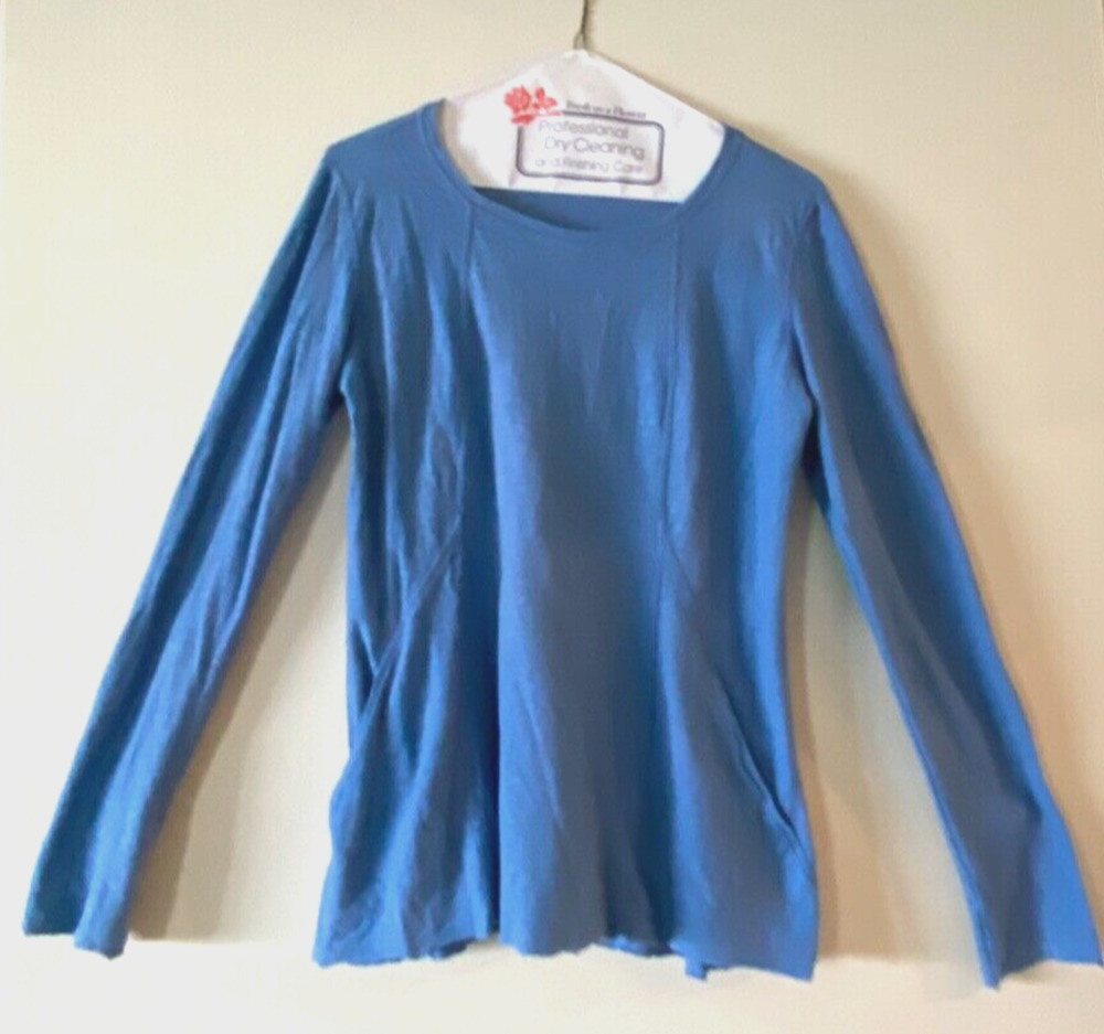 CUT LOOSE Linen & Cotton Top - Seams & Pockets Lagenlook Raw Edges Blue L/S XS